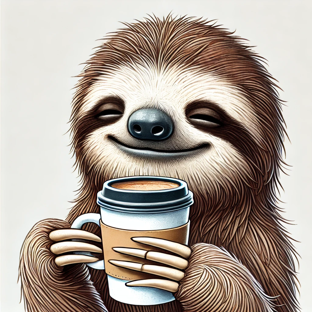 Sloth drinking coffee